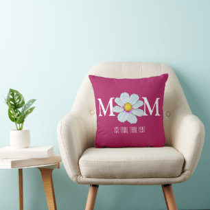 Custom Painted Pink & White Floral Mum Est Cushion