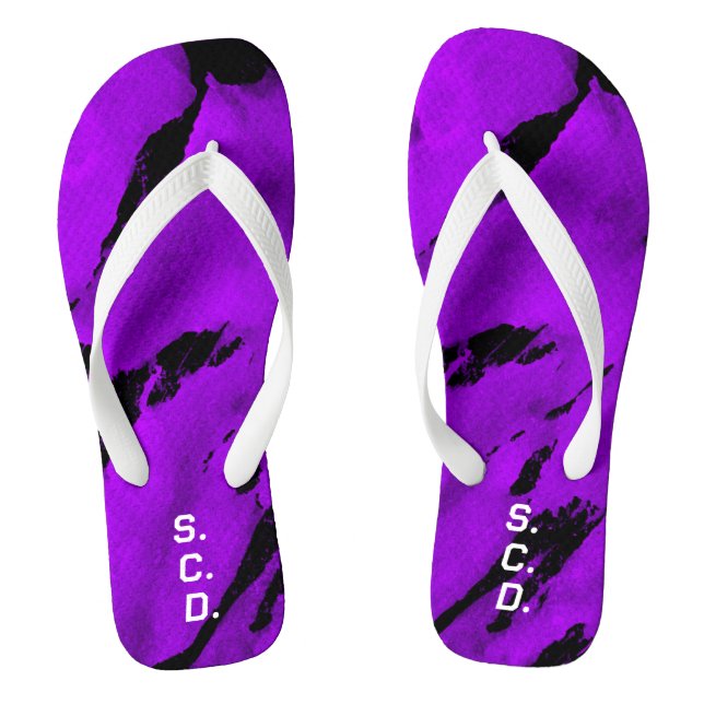 Custom Pair of Flip Flops Brushed Purple Black  (Footbed)