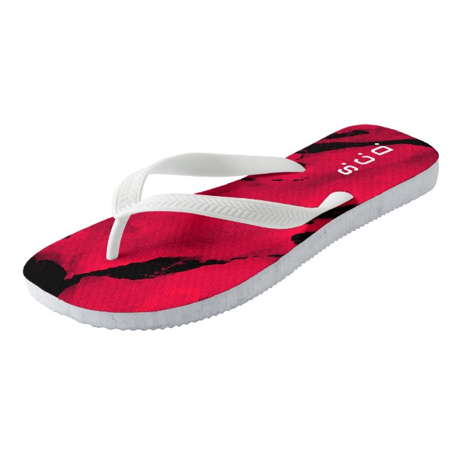 Custom Pair of Flip Flops Brushed Red Black  (Angled)