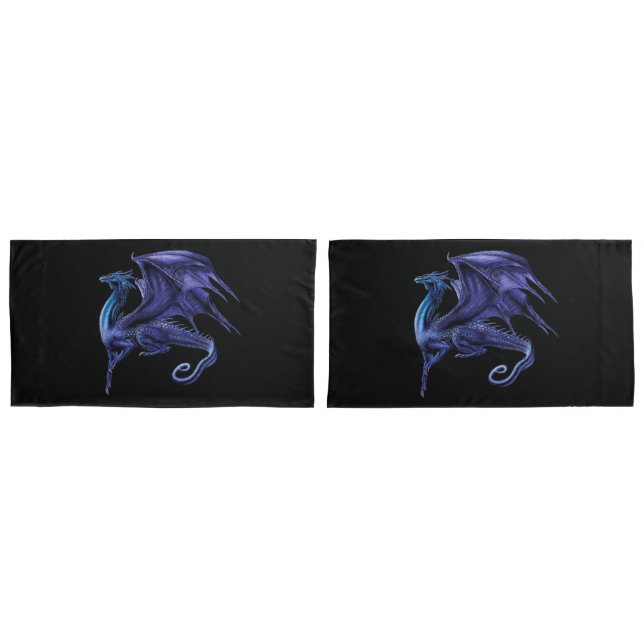 Custom Pair of Pillowcases, King Size BLUE DRAGON Pillowcase (Front-Set)