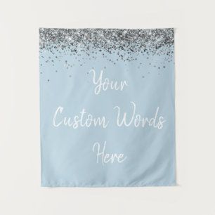Custom Pale Blue Silver Birthday Party Photo Booth Tapestry