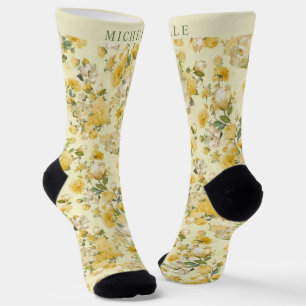 Custom Pale Light Yellow Floral Flowers Socks