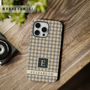 Custom Pale Yellow Beige Black Chequered Pattern iPhone 15 Pro Max Case