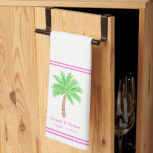 Custom Palm Tree Wedding / Names & Wedding Date Tea Towel