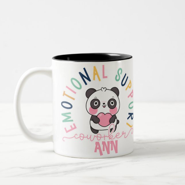 Custom Panda Bear Emotional Support Coworker Two-Tone Coffee Mug (Left)