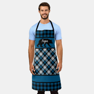 Custom Papa Mama Bear On Blue Black Buffalo Checks Apron