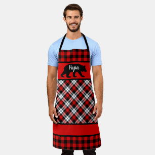 Custom Papa Mama Bear On Red Black Buffalo Checks Apron