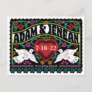 Custom Papel Picado Style Lovebirds Save the Date  Announcement Postcard
