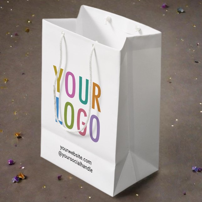 Custom Paper Gift Bag Business Logo No Minimum (MISOOK Medium White Gift Bag with Logo)