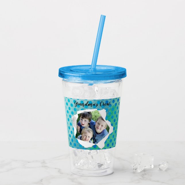 Custom Paper Hole Photo Blue Dots Template Acrylic Tumbler (Back Ice)