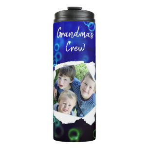 Custom Paper Hole Photo Bubbles On Blue Template Thermal Tumbler