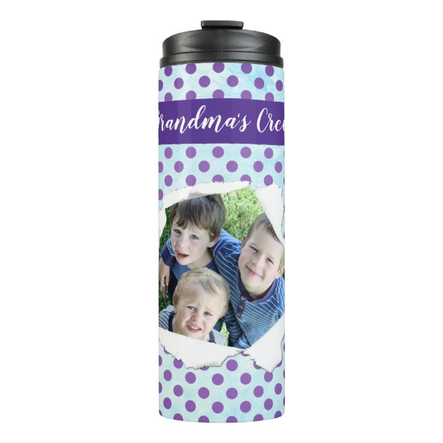 Custom Paper Hole Photo Purple Polka Dot Template  Thermal Tumbler (Front)