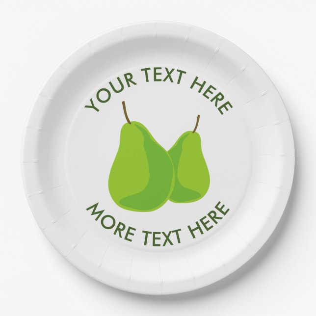 Custom paper party plate with green pear print (Front)