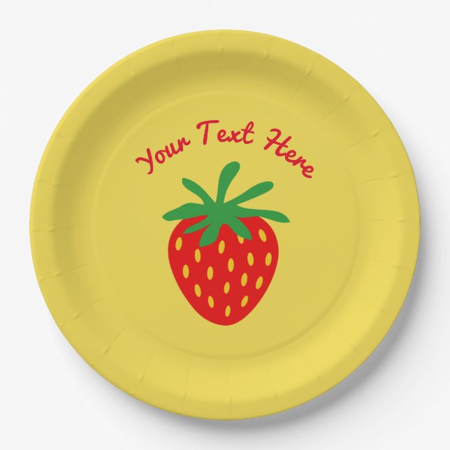 Custom paper party plate with red strawberry print (Front)