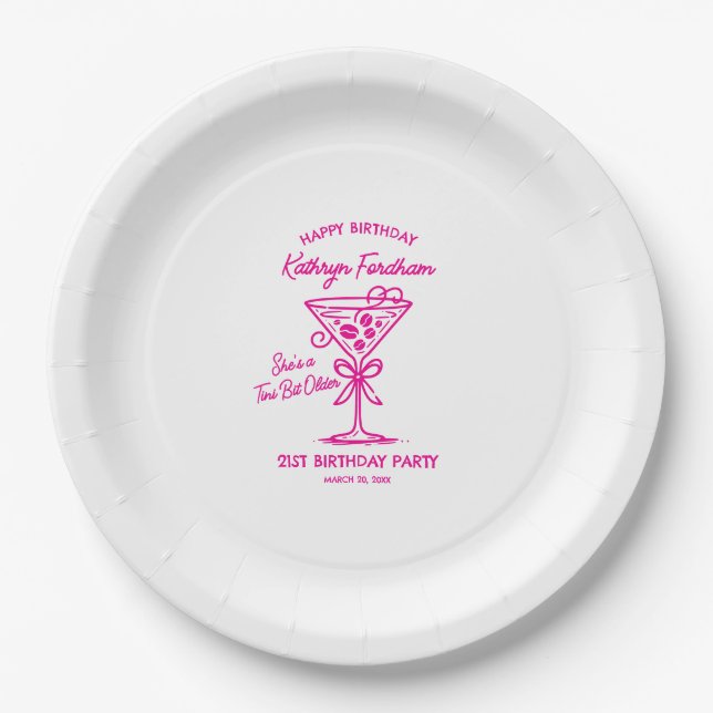 Custom Paper Plate 21st Birthday Pink Martini (Front)