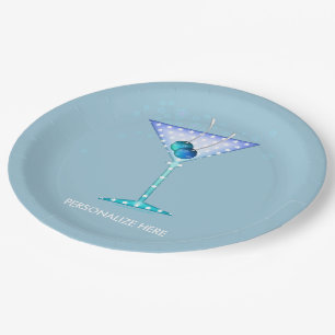 CUSTOM PAPER PLATES, BLUE MARTINI DESIGN PLATE