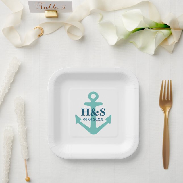 Custom paper plates for nautical beach wedding (Wedding)