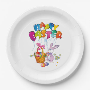 Custom Paper Plates with Easter Bunny and Basket