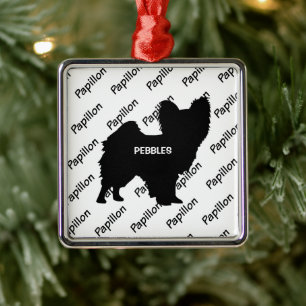 Custom Papillon Dog Silhouette Metal Ornament