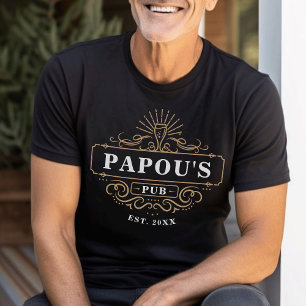 Custom Papou's Pub Home Bar Year Established T-Shirt