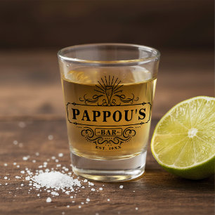 Custom Pappou's Bar Year Established Shot Glass