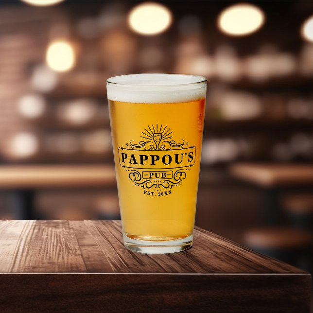 Custom Pappou's Pub Year Established Glass (Creator Uploaded)