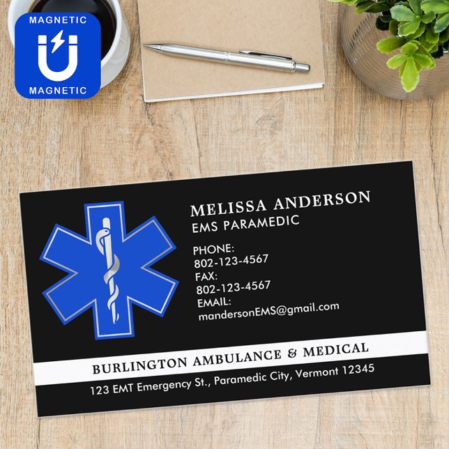 Custom Paramedic EMS Ambulance Service Emblem Logo Magnetic Business Card (Creator Uploaded)
