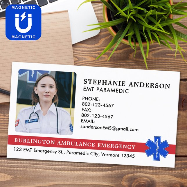 Custom Paramedic EMS EMT Emergency Ambulance Logo Magnetic Business Card (Creator Uploaded)