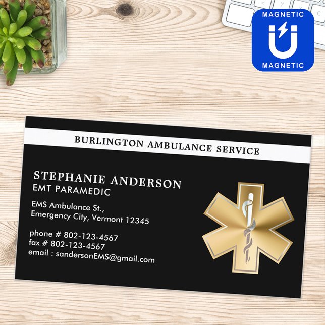 Custom Paramedic EMT EMS Emergency Medical Logo Magnetic Business Card (Creator Uploaded)