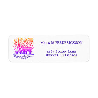 Custom Paris Eiffel Tower Fireworks New Year 2027 Return Address Label