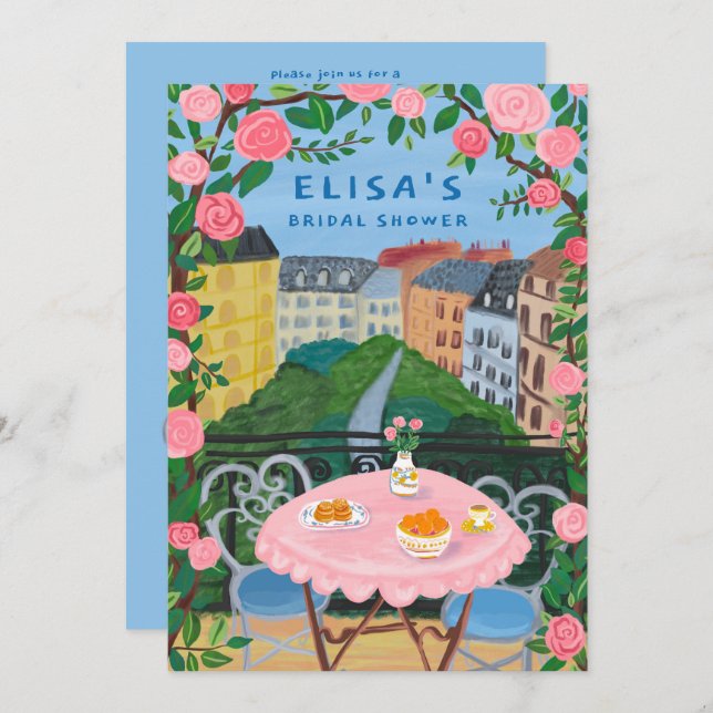 CUSTOM Paris Tea on the Balcony Bridal Shower Art Invitation (Front/Back)