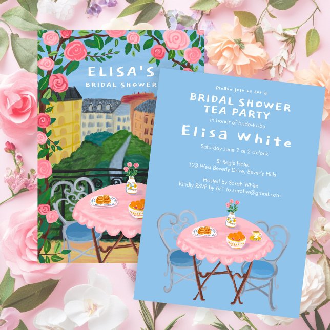 CUSTOM Paris Tea on the Balcony Bridal Shower Art Invitation (CUSTOM Paris Tea on the Balcony Bridal Shower Hand-painted Art Invitation
)