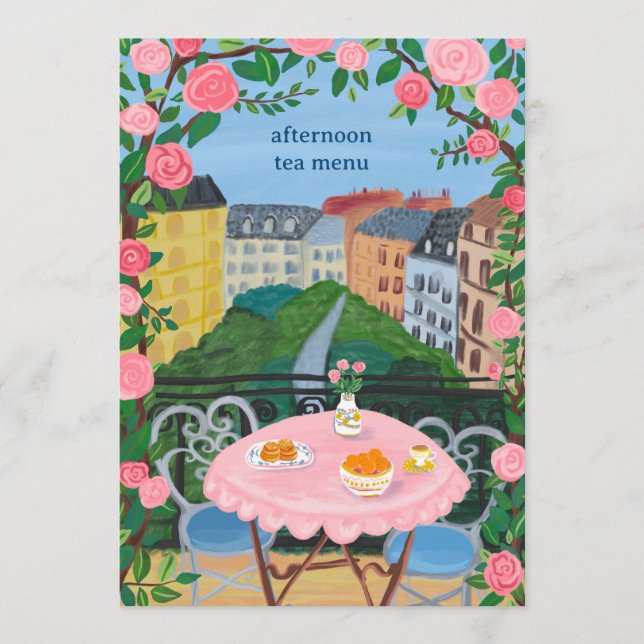 CUSTOM Paris Tea on the Balcony with a View Art Menu (Front)