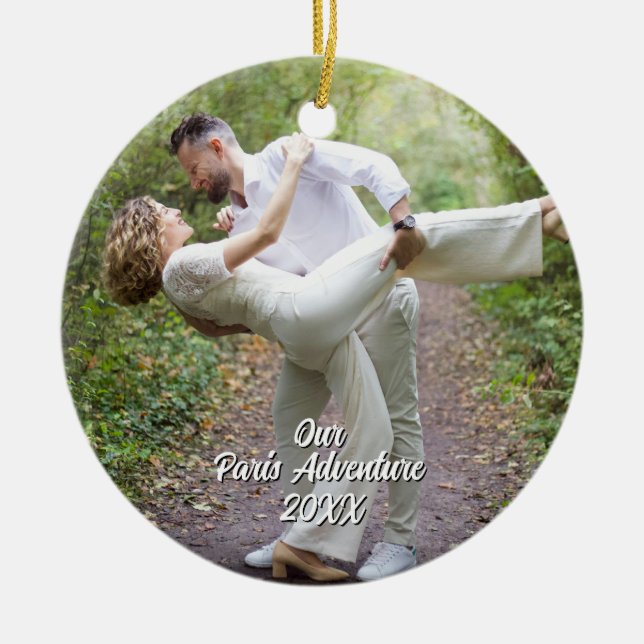 Custom Paris Travel Photo Christmas Tree Ceramic Ornament (Front)