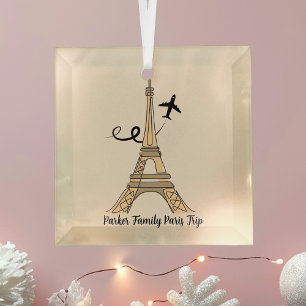 Custom Paris Trip Eiffel Tower Christmas Glass Tree Decoration