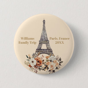 Custom Paris Trip Eiffel Tower Floral 6 Cm Round Badge