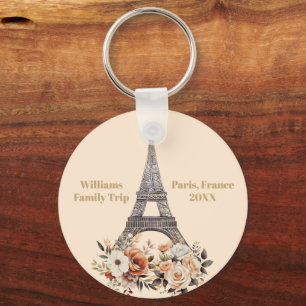 Custom Paris Trip Eiffel Tower Floral Key Ring