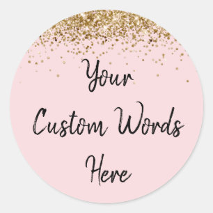 Custom Party Favour Birthday Blush Pink Gold Black Classic Round Sticker