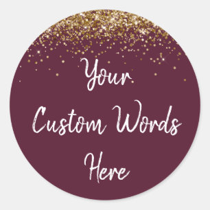 Custom Party Favour Birthday Maroon Gold and White Classic Round Sticker