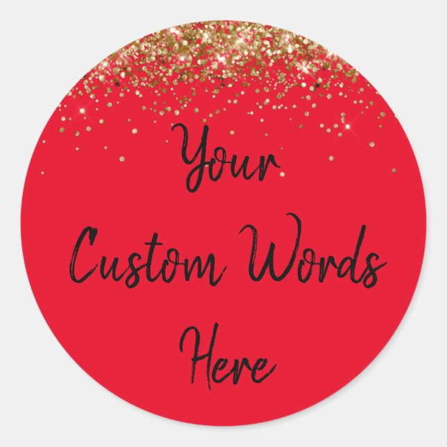 Custom Party Favour Birthday Red Gold and Black Classic Round Sticker (Front)