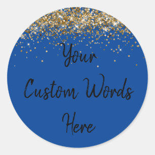 Custom Party Favour Birthday Royal Blue Gold Black Classic Round Sticker