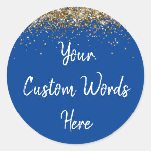 Custom Party Favour Birthday Royal Blue Gold White Classic Round Sticker