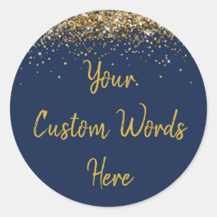 Custom Party Favour His Birthday Navy Blue and Gol Classic Round Sticker