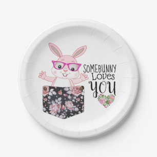 Custom Party Sweet Baby Girl Bunny Glasses Floral Paper Plate