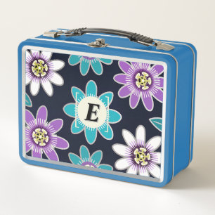 Custom Passion Flower Monogram Metal Lunch Box