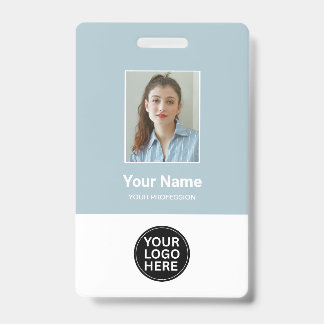 Custom Pastel Blue Employee Photo Logo Name Badge ID Badge
