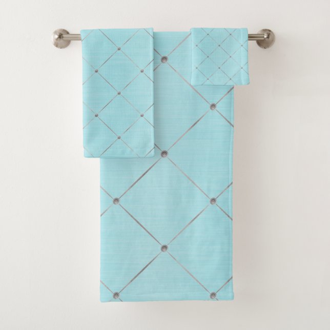 CUSTOM PASTEL BLUE PATTERNED BATHROOM TOWEL SET (Insitu)
