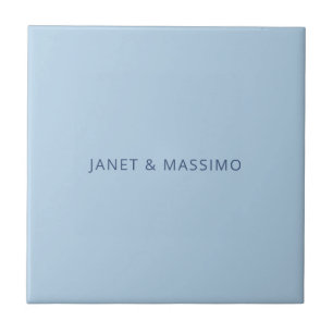 Custom pastel blue personalised minimalist name ceramic tile