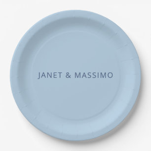 Custom pastel blue personalised minimalist name paper plate