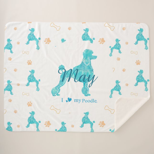 Custom Pastel Blue Poodle Silhouette Blanket Gift (Front (Horizontal))